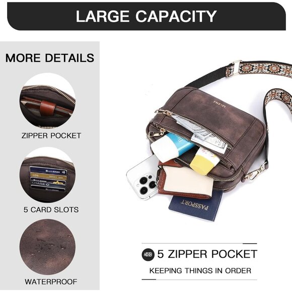 Telena Women Coffee Trendy Vegan Leather Shoulder Handbags With Adjustable Strap - Picture 4 of 7